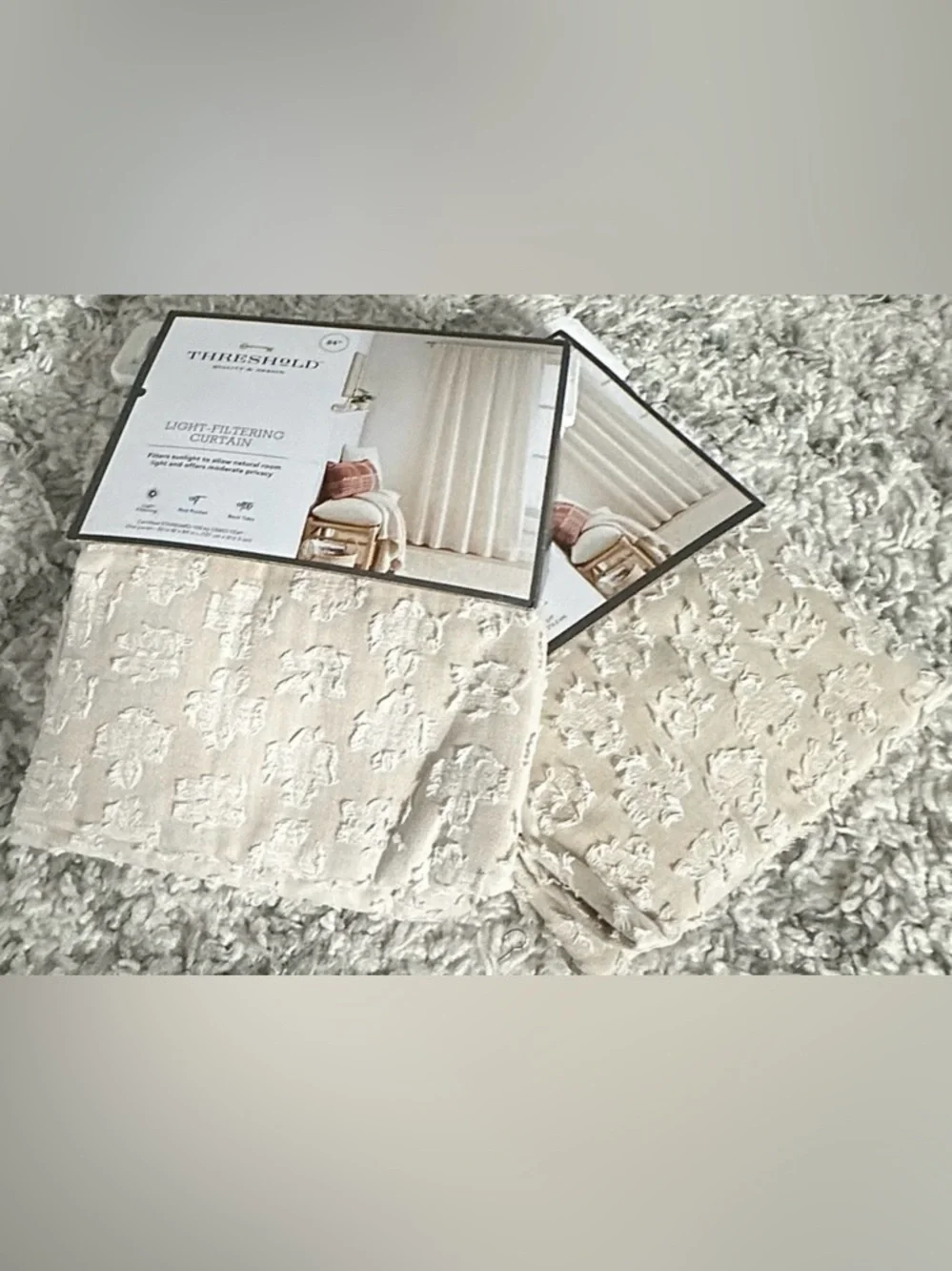 Threshold Light Filtering Jacquard Floral Curtain Panels Ivory Set of 2